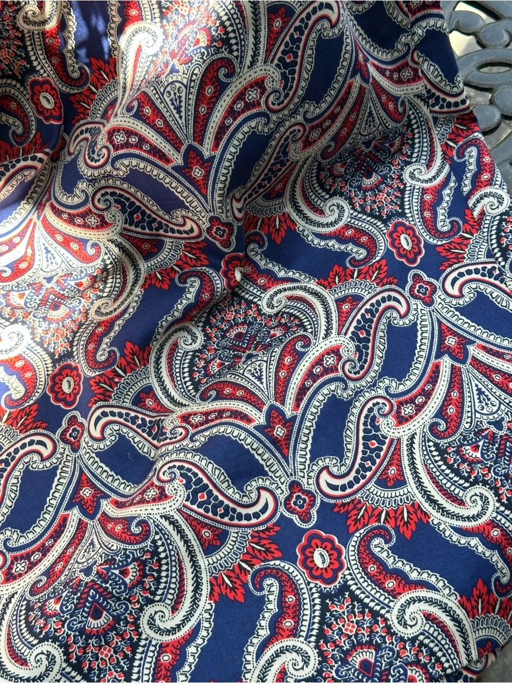 Ann Taylor Paisley Lined Skirt Navy Red Ivory Back Zip